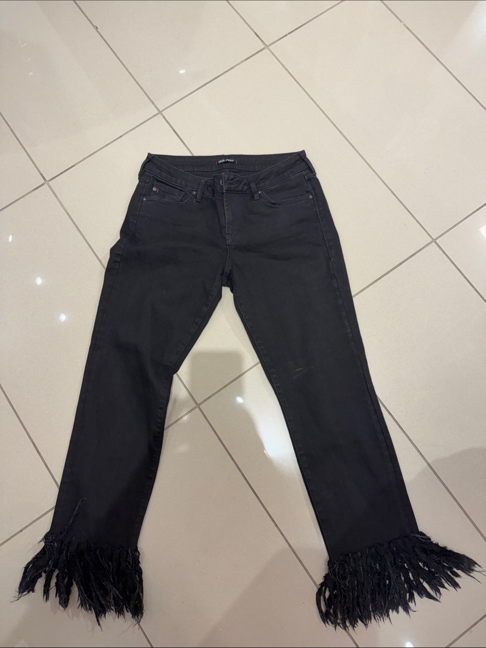 Dear John Black Fringe Hem Wide Leg Jeans